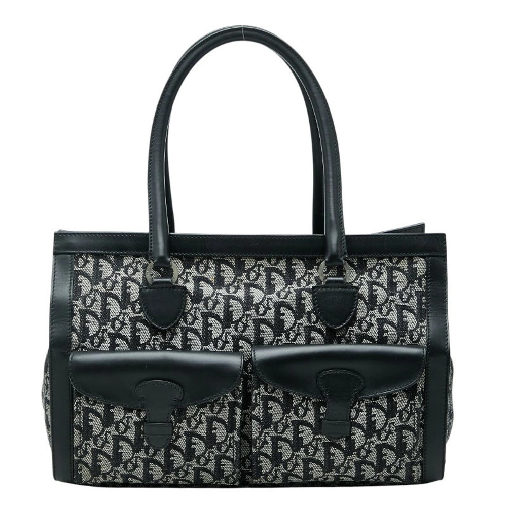 Christian Dior Trotter Tote Bag Canvas Leather Black Gray